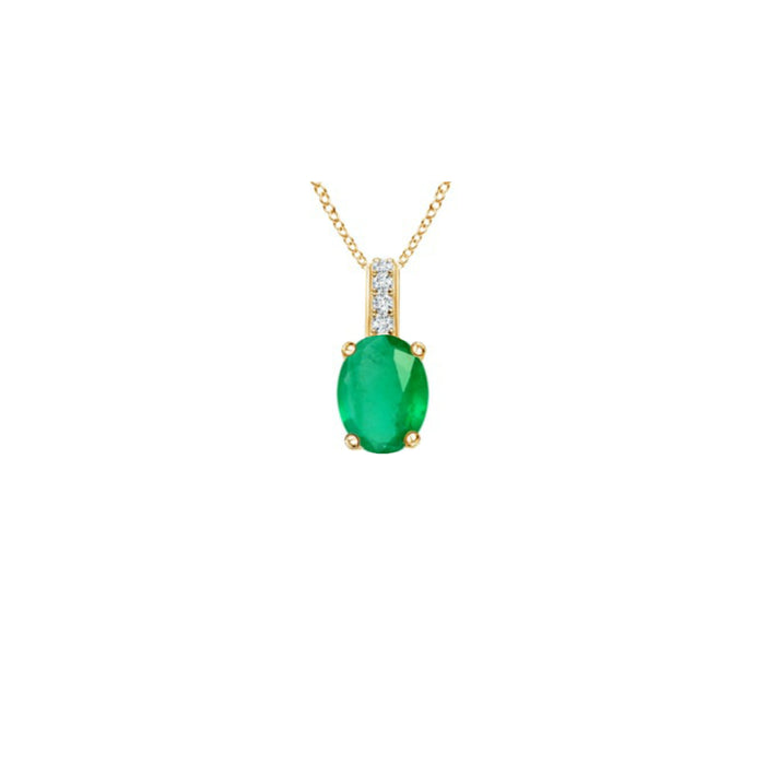 14k Oval Emerald and Diamonds May Birthstone Necklace