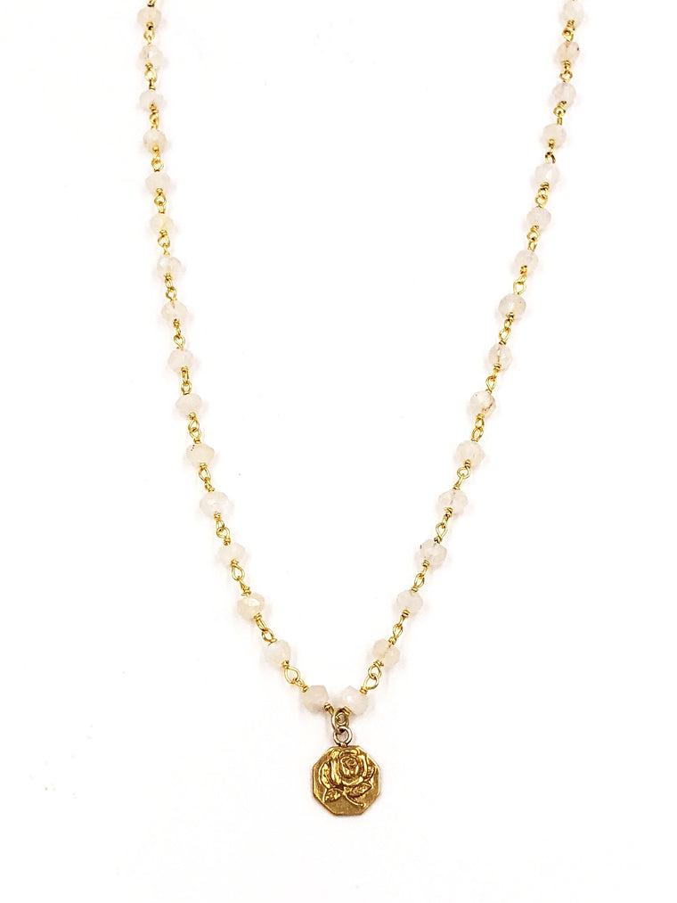 Vintage Alpha Omicron Pi Rose Moonstone Necklace