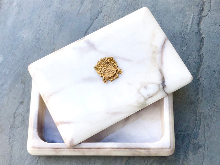Vintage Alpha Gamma Delta Brass Crest Alabaster Box