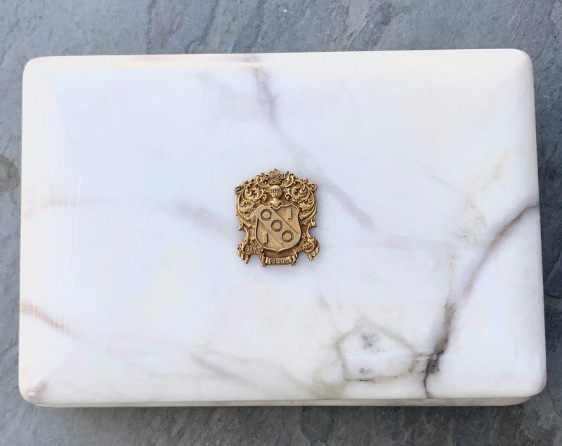 Vintage Alpha Gamma Delta Brass Crest Alabaster Box