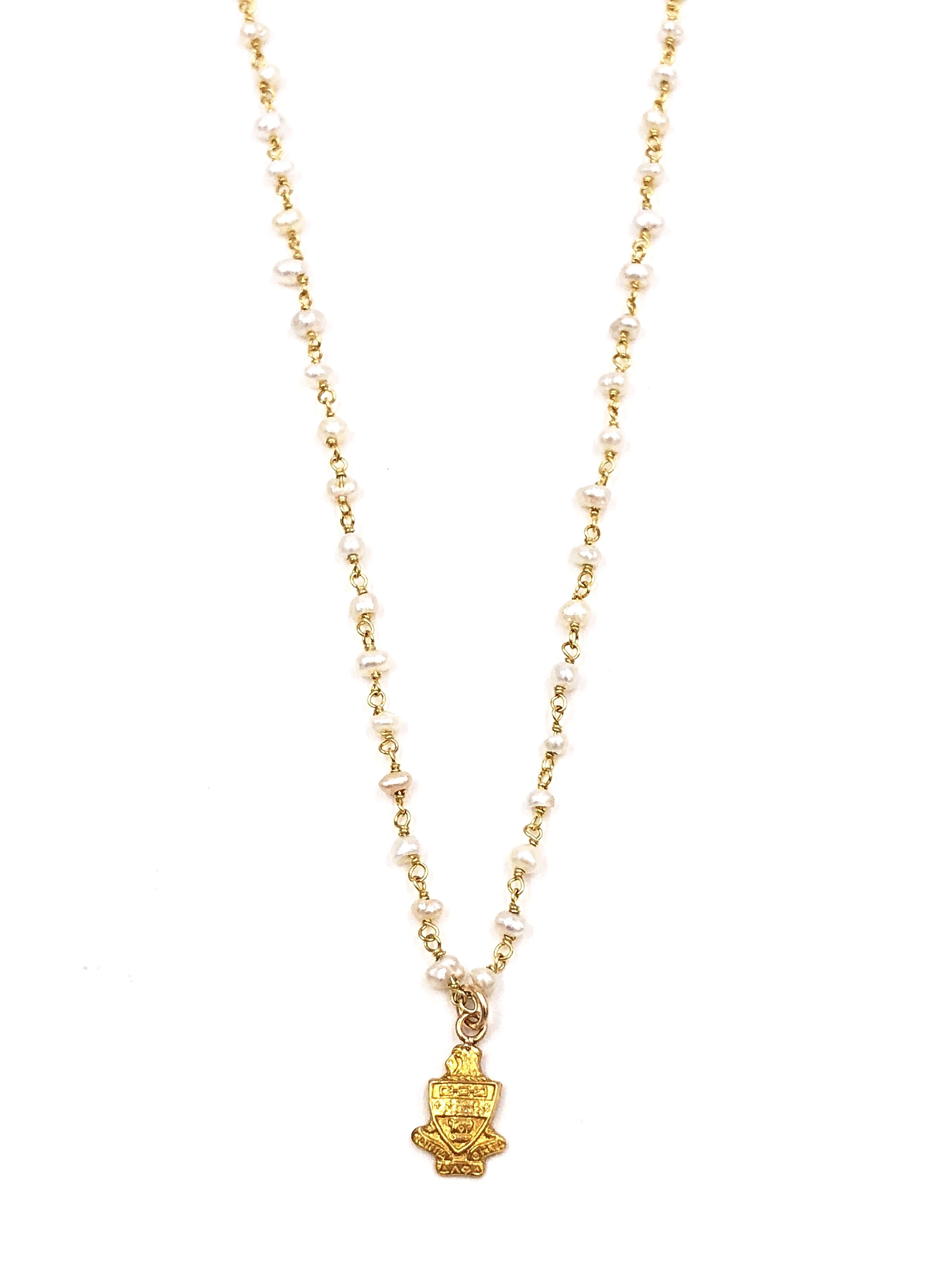 Vintage Kappa Alpha Theta Crest Freshwater Pearl Necklace