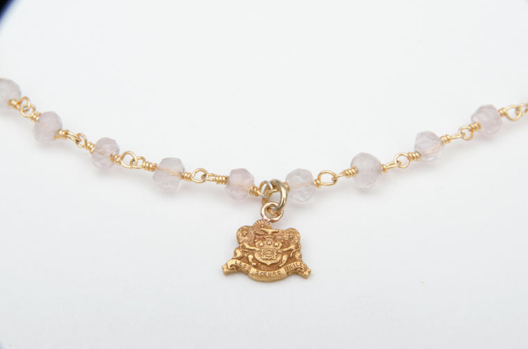 Vintage Phi Mu Rose Quartz Gemstone Necklace