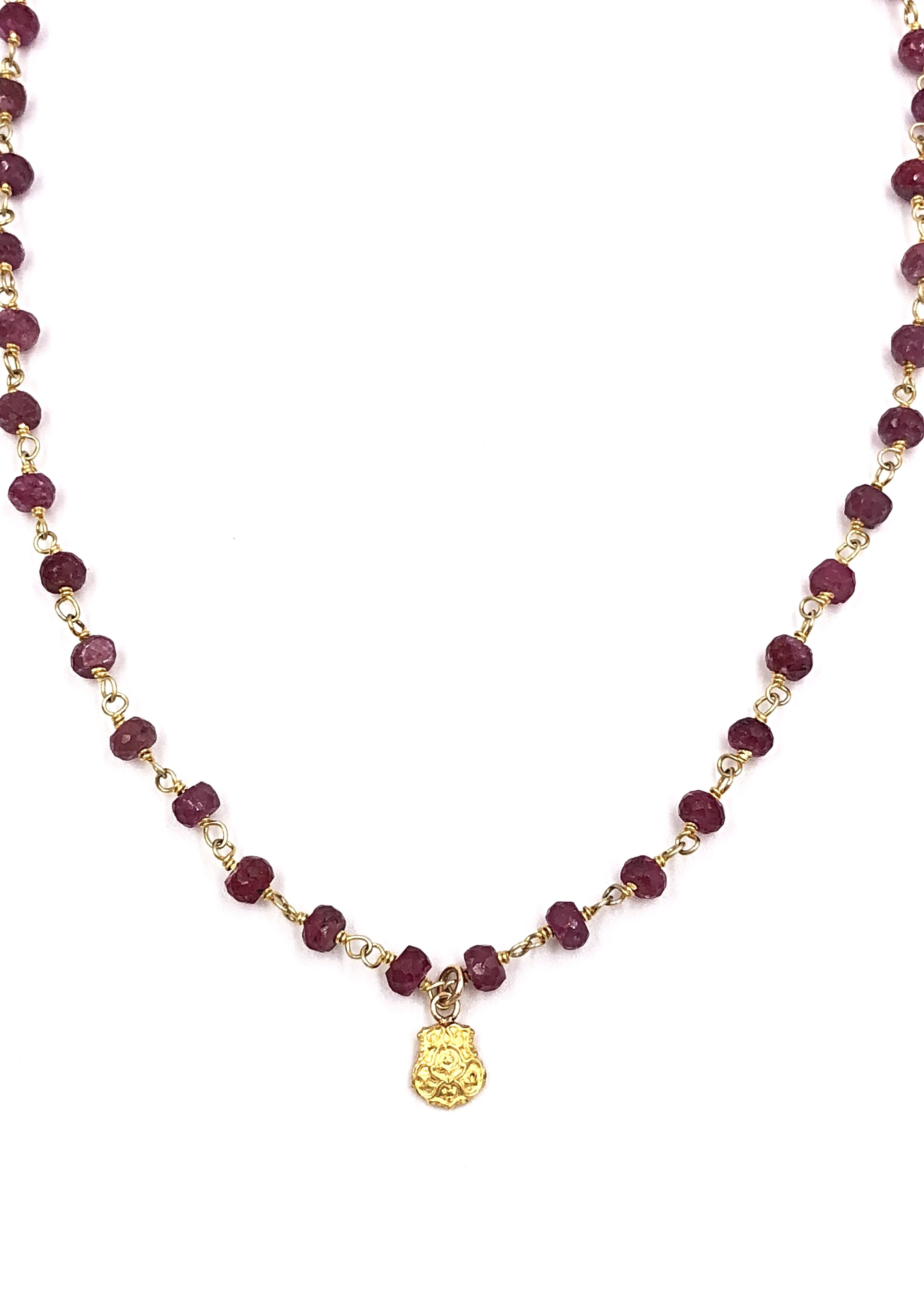 Vintage Chi Omega Crest Ruby Necklace