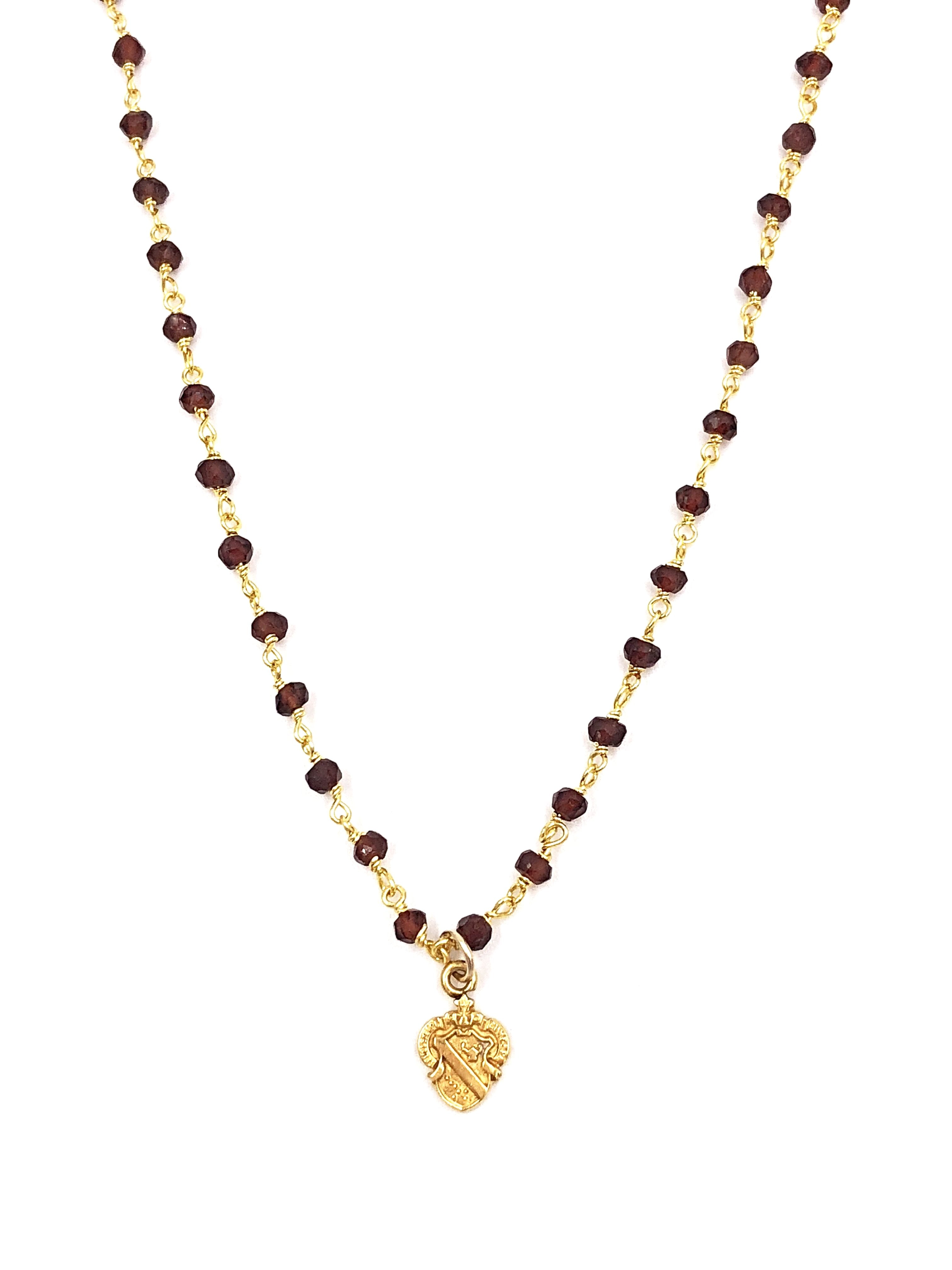 Vintage Alpha Phi Crest Garnet Necklace