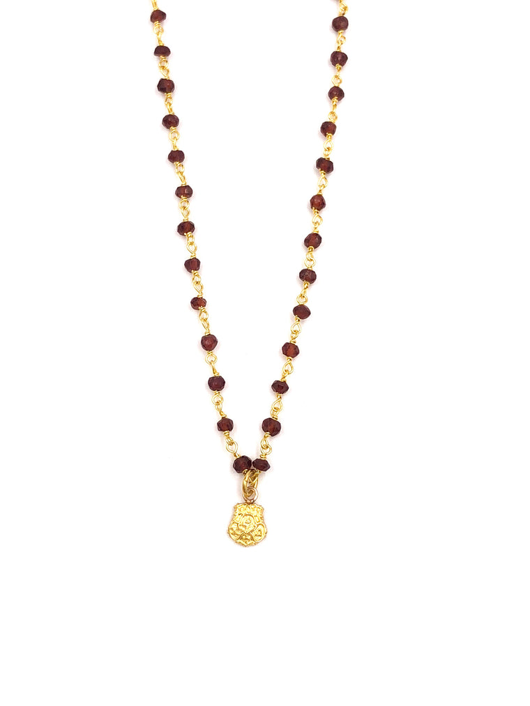 Vintage Chi Omega Crest Garnet Necklace