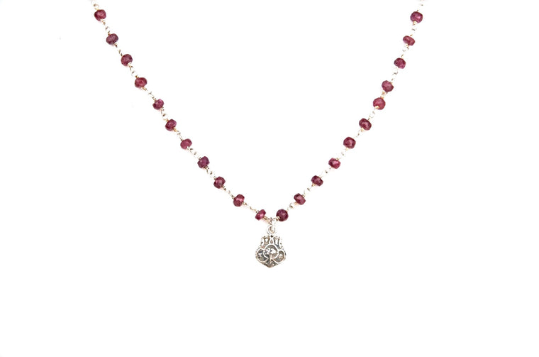 Vintage Chi Omega Ruby Silver Necklace