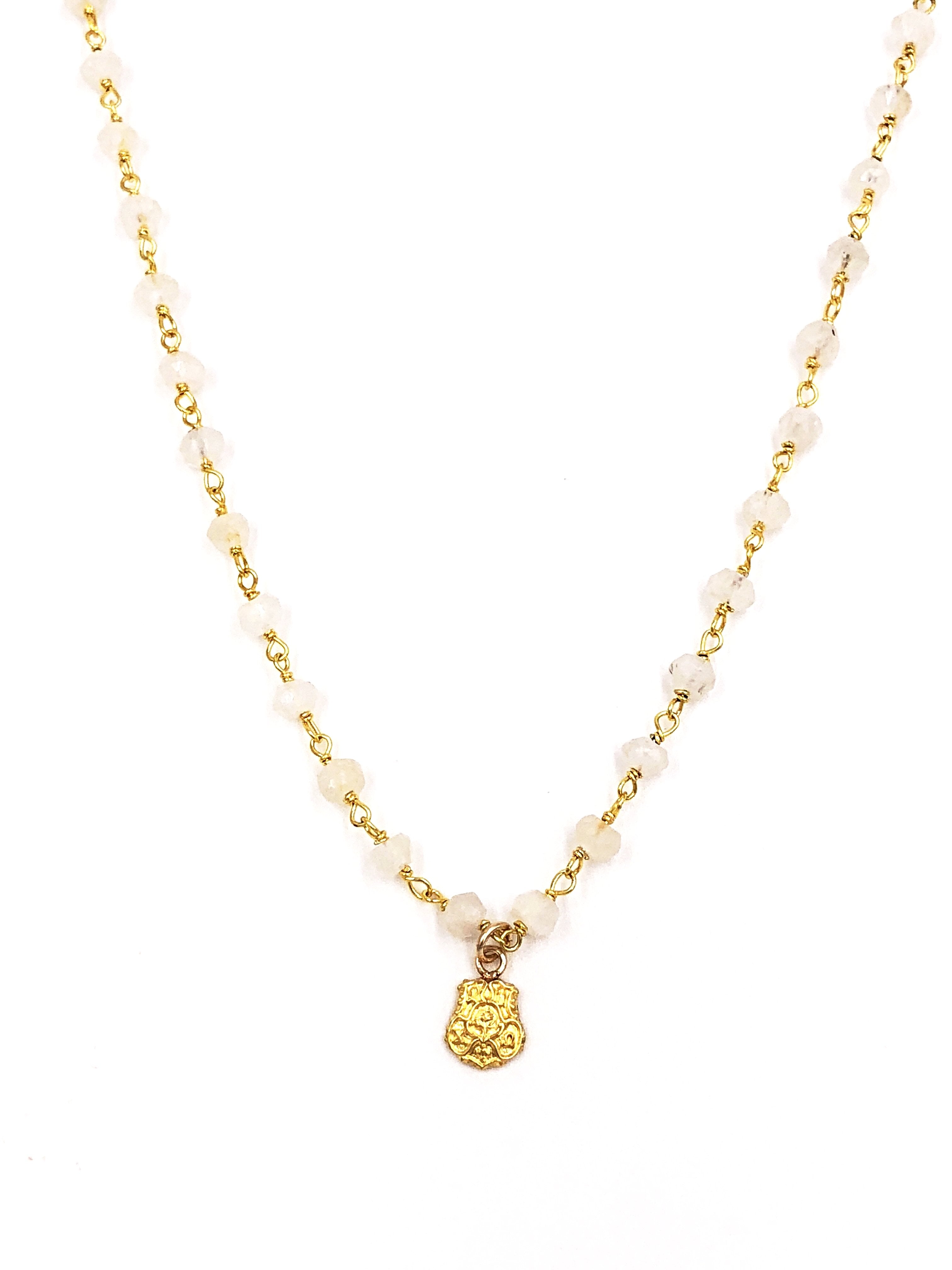 Vintage Chi Omega Crest Moonstone Necklace