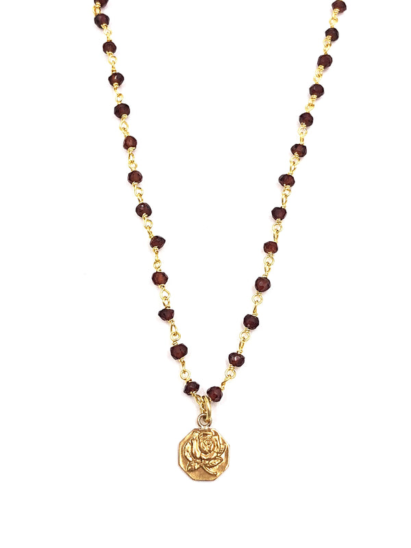Vintage Alpha Omicron Pi Rose Garnet Necklace