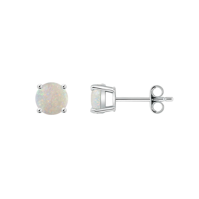 14k Round Opal October Stud Earrings