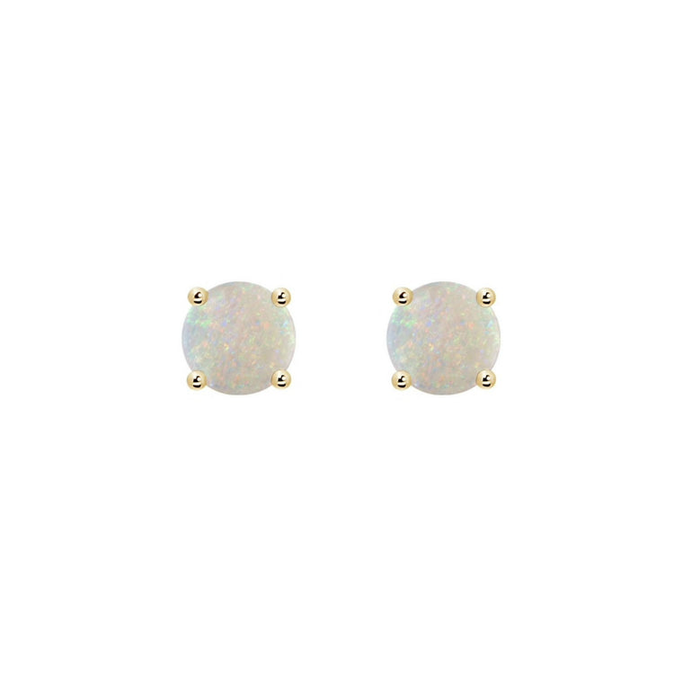 14k Round Opal October Stud Earrings