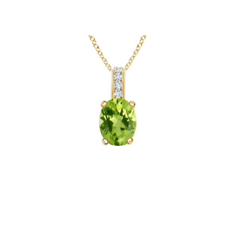 14k Oval Peridot and Diamonds August Birthstone Necklace