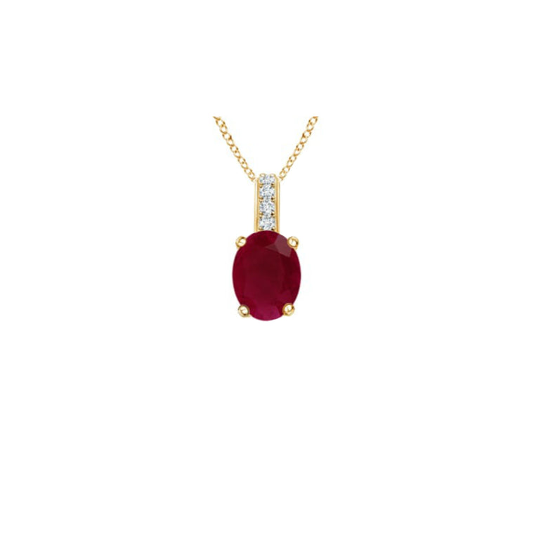 14k Oval Ruby and Diamonds July Birthstone Necklace
