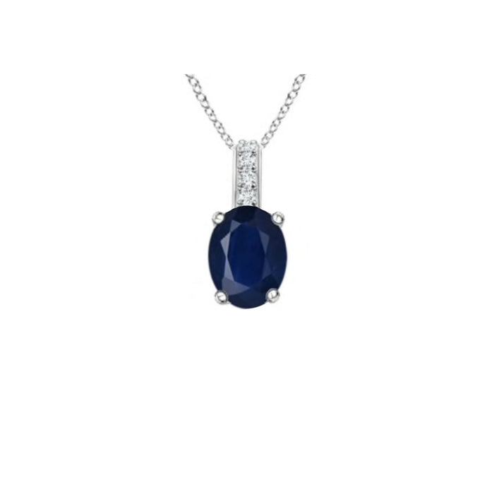 14k Oval Sapphire and Diamonds September Birthstone Necklace