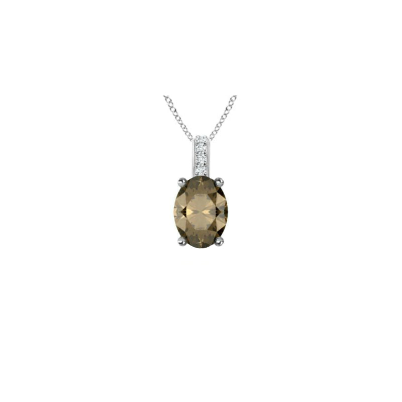 14k Oval Smoky Quartz and Diamonds June Birthstone Necklace