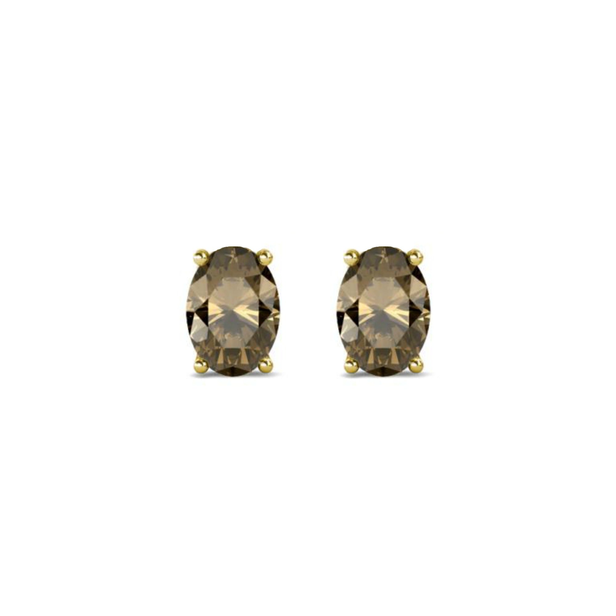 14k Oval Smoky Quartz June Stud Earrings