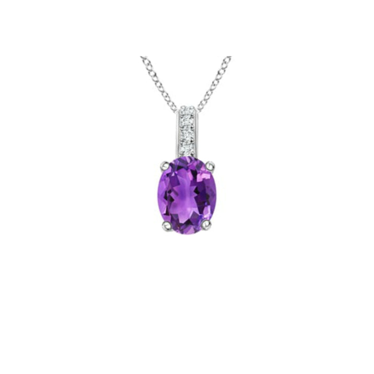 14k Oval Amethyst and Diamonds February Birthstone Necklace