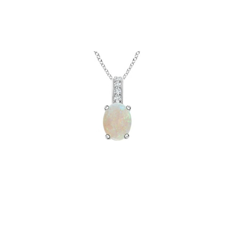 14k Oval Opal and Diamonds October Birthstone Necklace