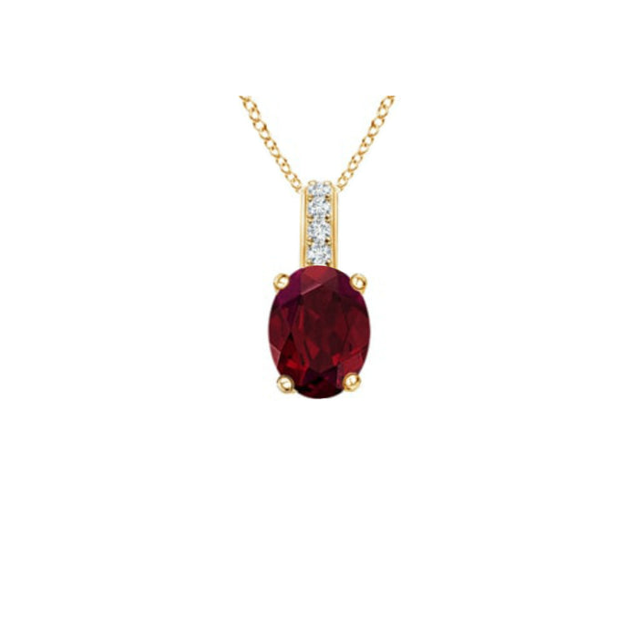14k Oval Garnet and Diamonds January Birthstone Necklace